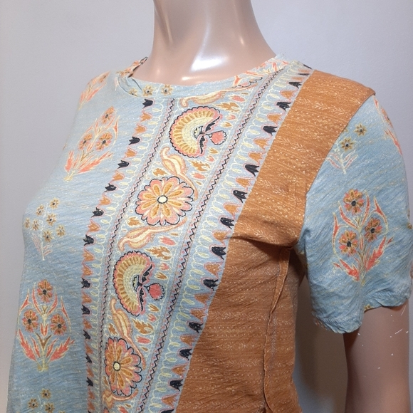 💠Anthropologie POSTMARK Paisley Top Boho Patchwork Short Sleeve Tshirt Size XS - Picture 7 of 13